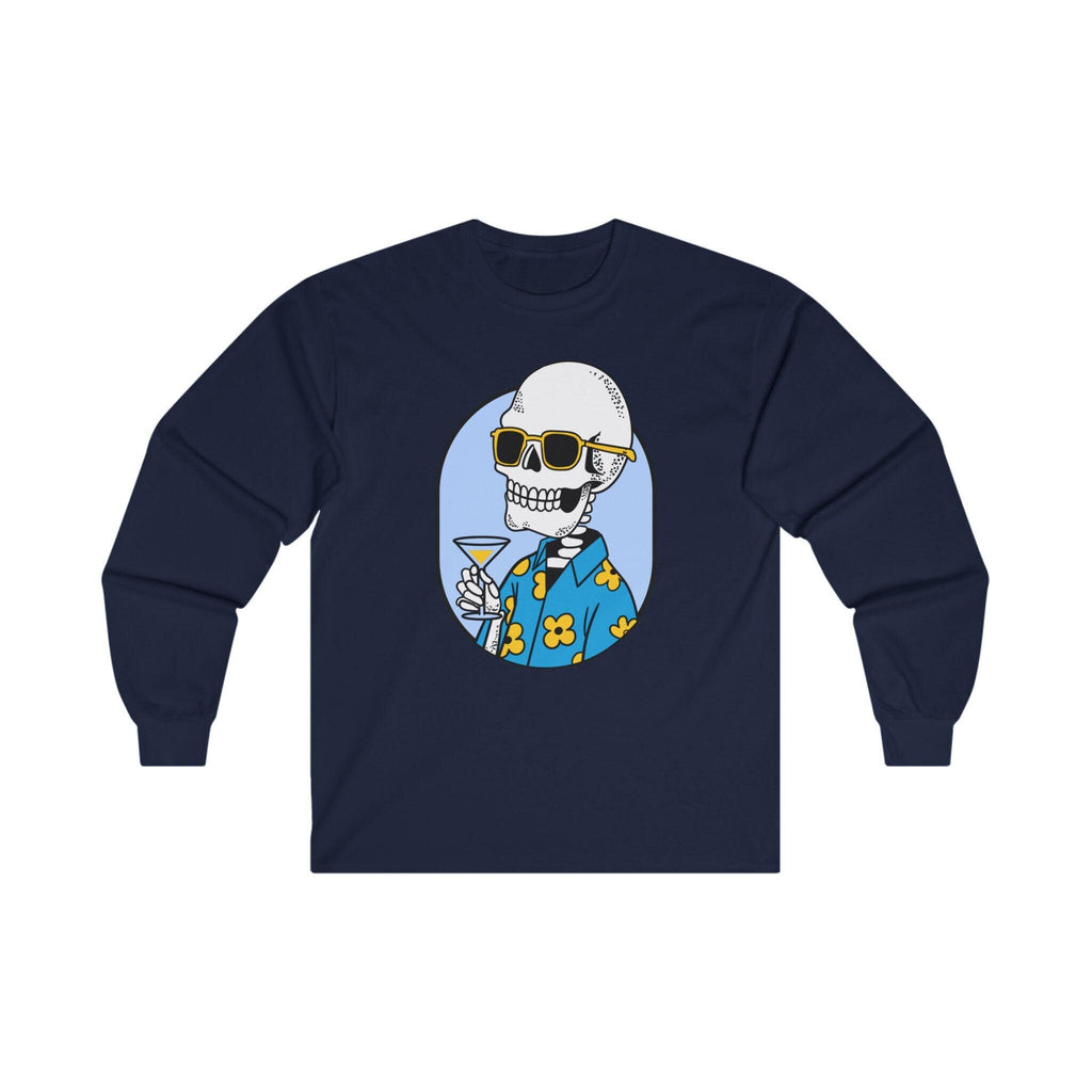 Spooky Skeleton Halloween Unisex Tee, Fun Drinking Crewneck Shirt, Halloween Apparel, Cotton Long Sleeve