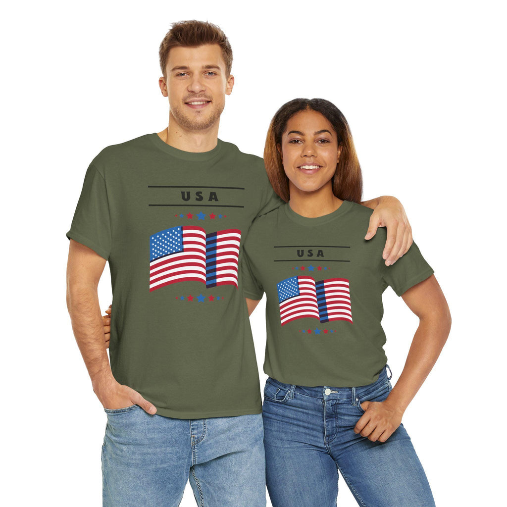 USA Flag Unisex Heavy Cotton Tee | Patriotic Shirt | Independence Day, Memorial Day, Fourth of July, Family Gatherings, Events, 4th of July