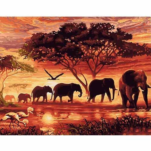DIY Painting By Numbers Modern Wall Art Hand Painted Acrylic Picture for Home Decor Sunset Elephants Animals DIY Painting by Numbers