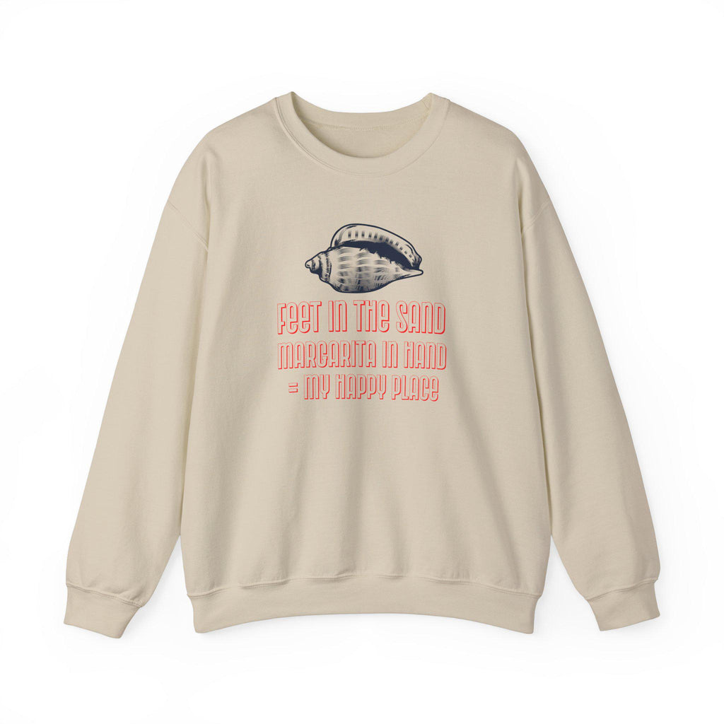 Funny Cruise Sweatshirt - "Feet in the Sand Margarita in Hand = My Happy Place" Unisex Heavy Blend Crewneck Sweater