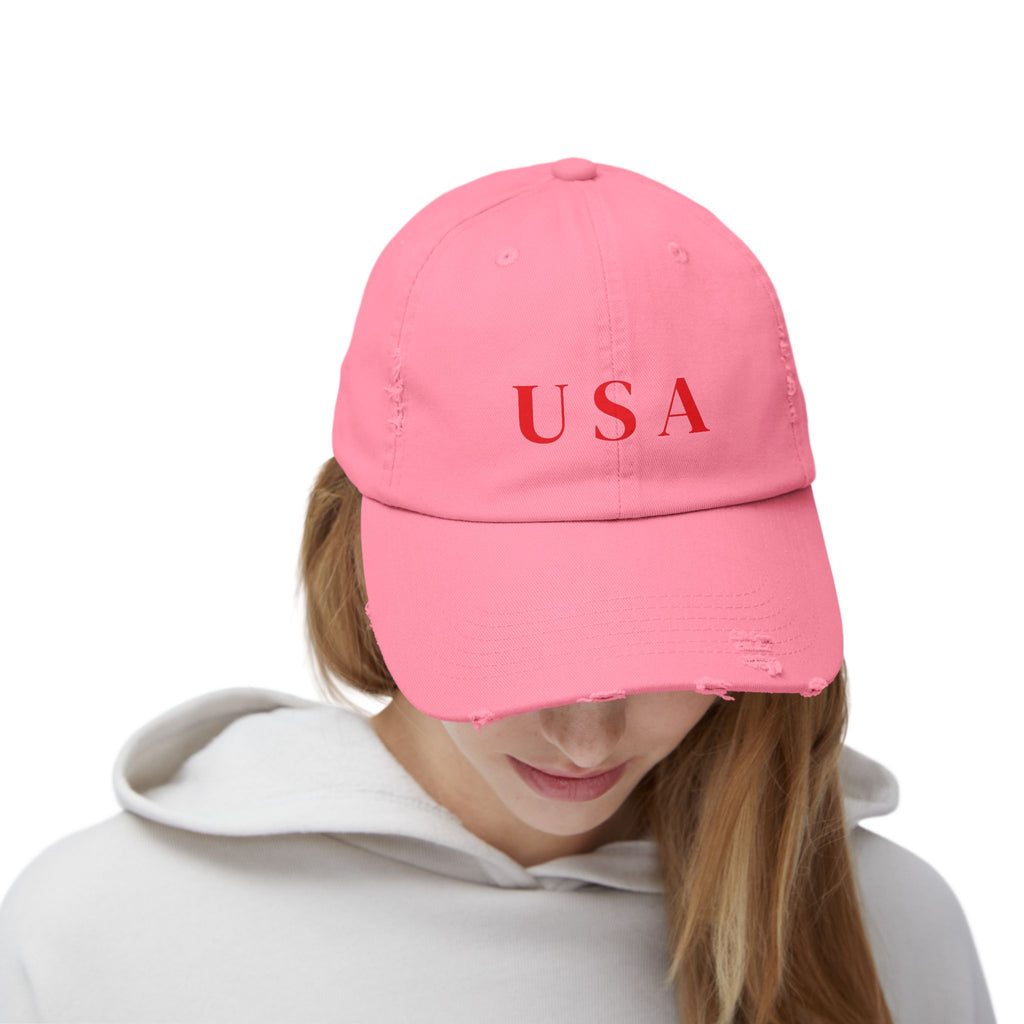 Distressed USA Baseball Cap — Vintage Patriotic Dad Hat