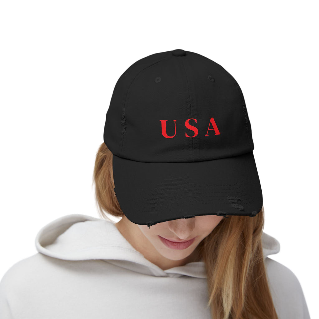 Distressed USA Baseball Cap — Vintage Patriotic Dad Hat