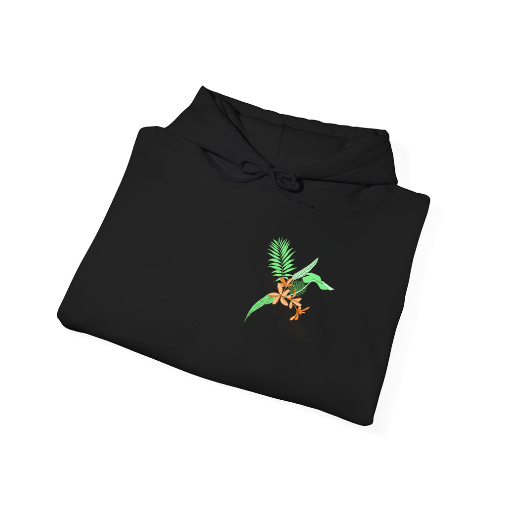 Hummingbird Floral Hoodie — Small Vibrant Hummingbird Chest Design