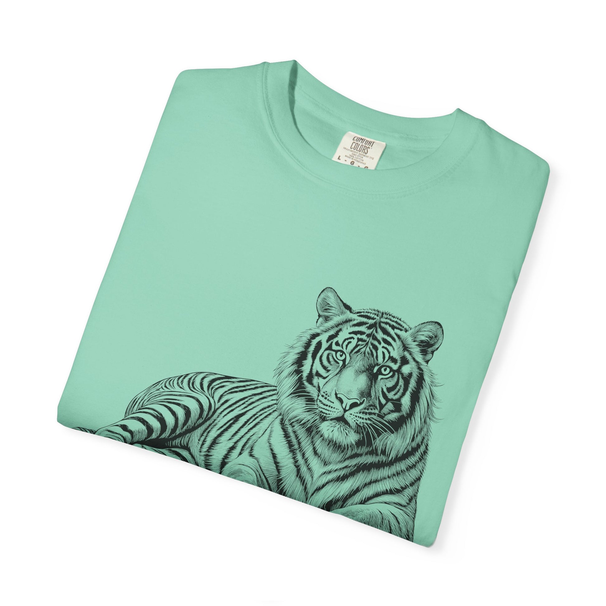 White Tee with Detailed Lying Tiger Illustration