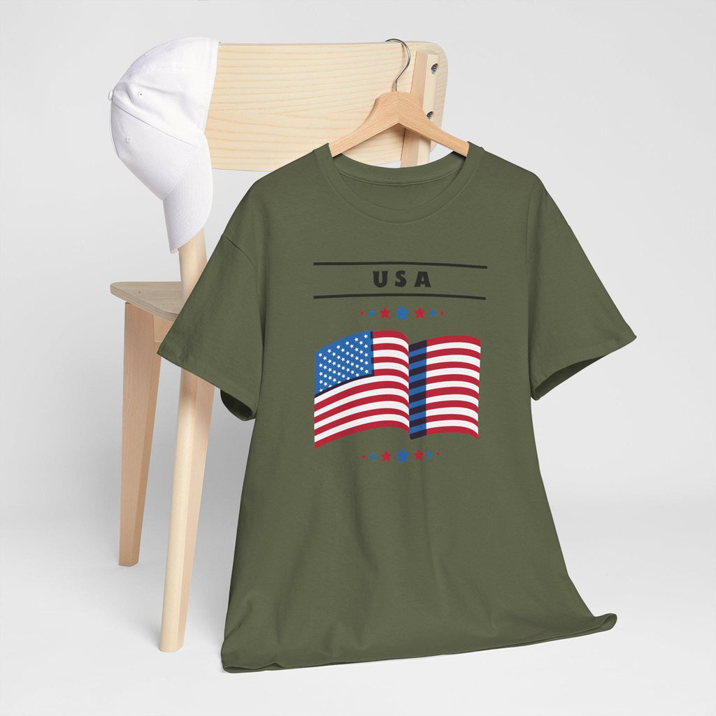 USA Flag Unisex Heavy Cotton Tee | Patriotic Shirt | Independence Day, Memorial Day, Fourth of July, Family Gatherings, Events, 4th of July