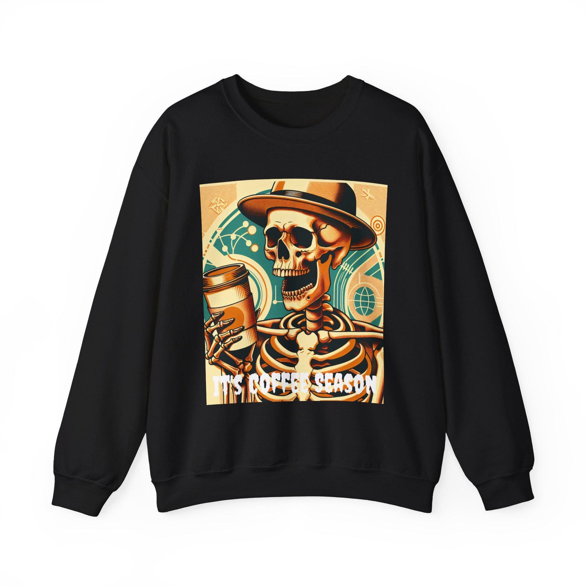Skeleton Coffee Cup Sweatshirt, Halloween Skull Coffee Lover Pullover, Halloween Coffee Cup Sweatshirt, Spooky Coffee Cup Sweater, Halloween