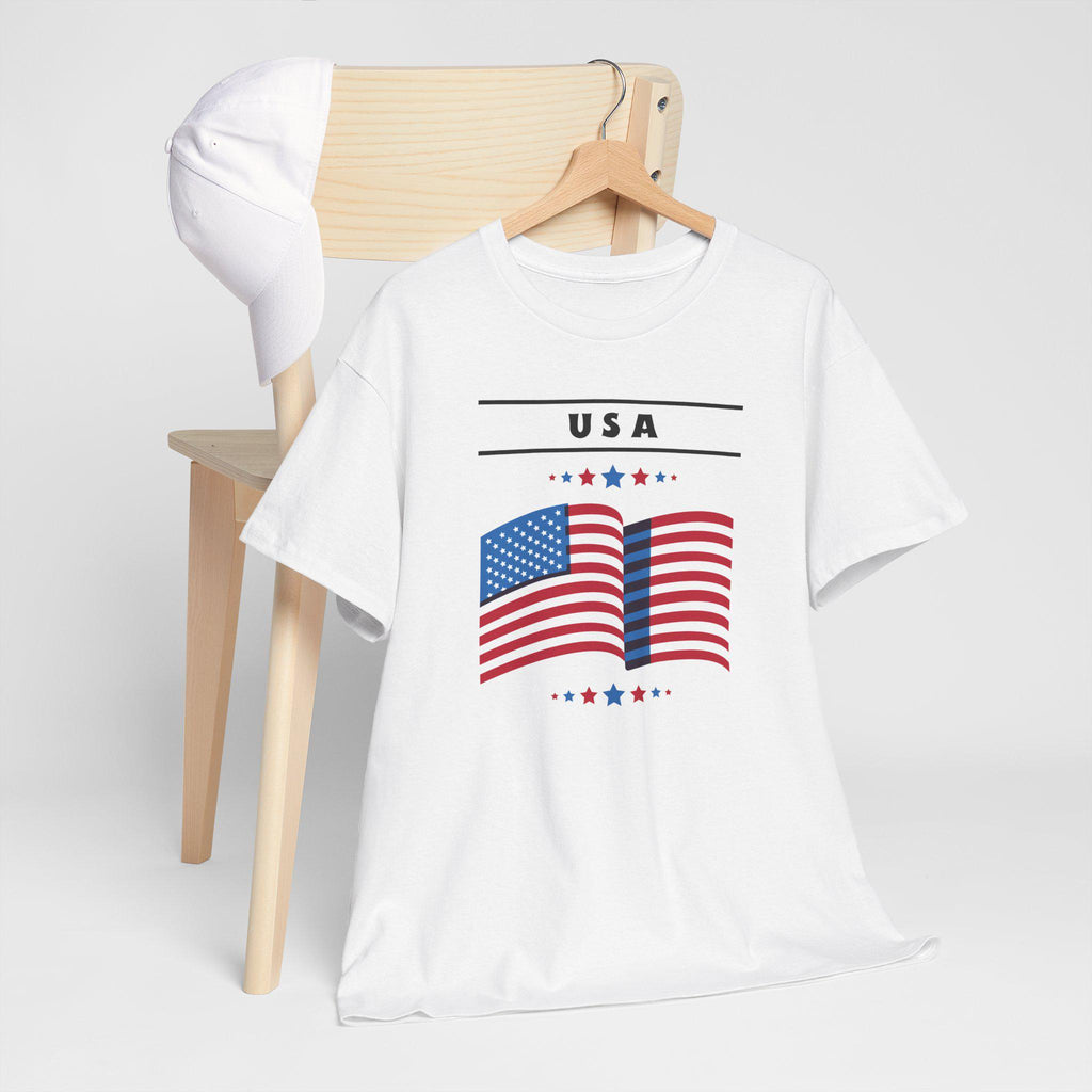 USA Flag Unisex Heavy Cotton Tee | Patriotic Shirt | Independence Day, Memorial Day, Fourth of July, Family Gatherings, Events, 4th of July