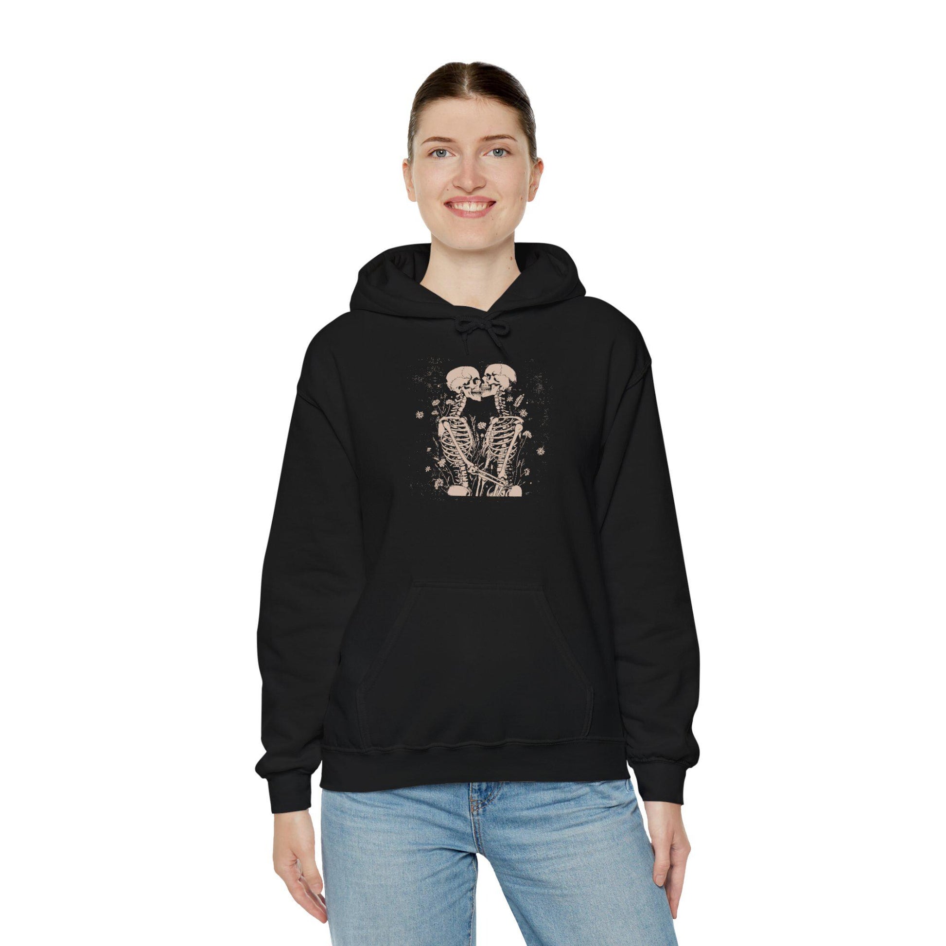 Skeleton Lovers Hoodie Sweatshirt, Funny Fall Couple Gift Shirt, Matching His and Hers Sweaters, Halloween Jumper, Spooky Skeleton