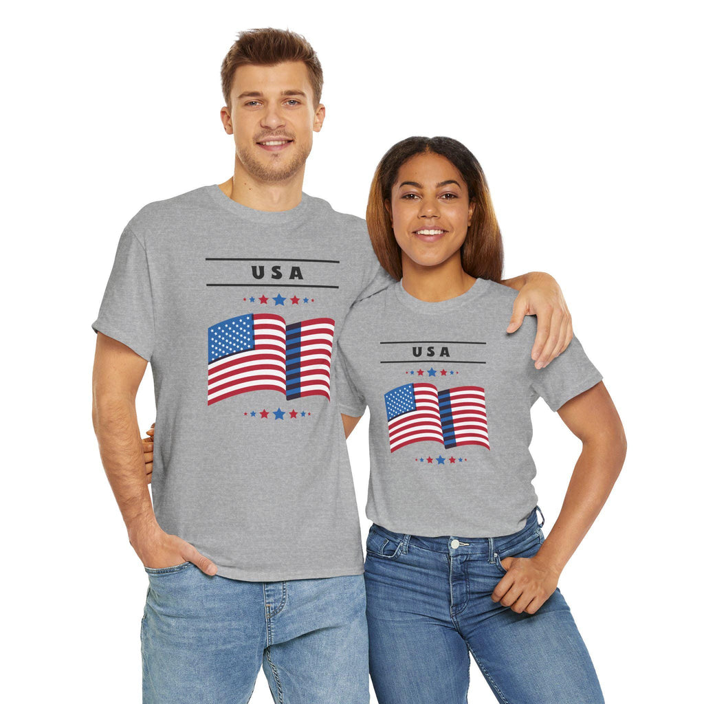 USA Flag Unisex Heavy Cotton Tee | Patriotic Shirt | Independence Day, Memorial Day, Fourth of July, Family Gatherings, Events, 4th of July