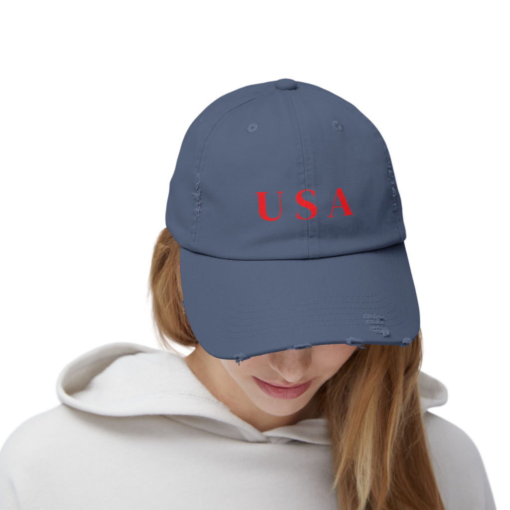 Distressed USA Baseball Cap — Vintage Patriotic Dad Hat