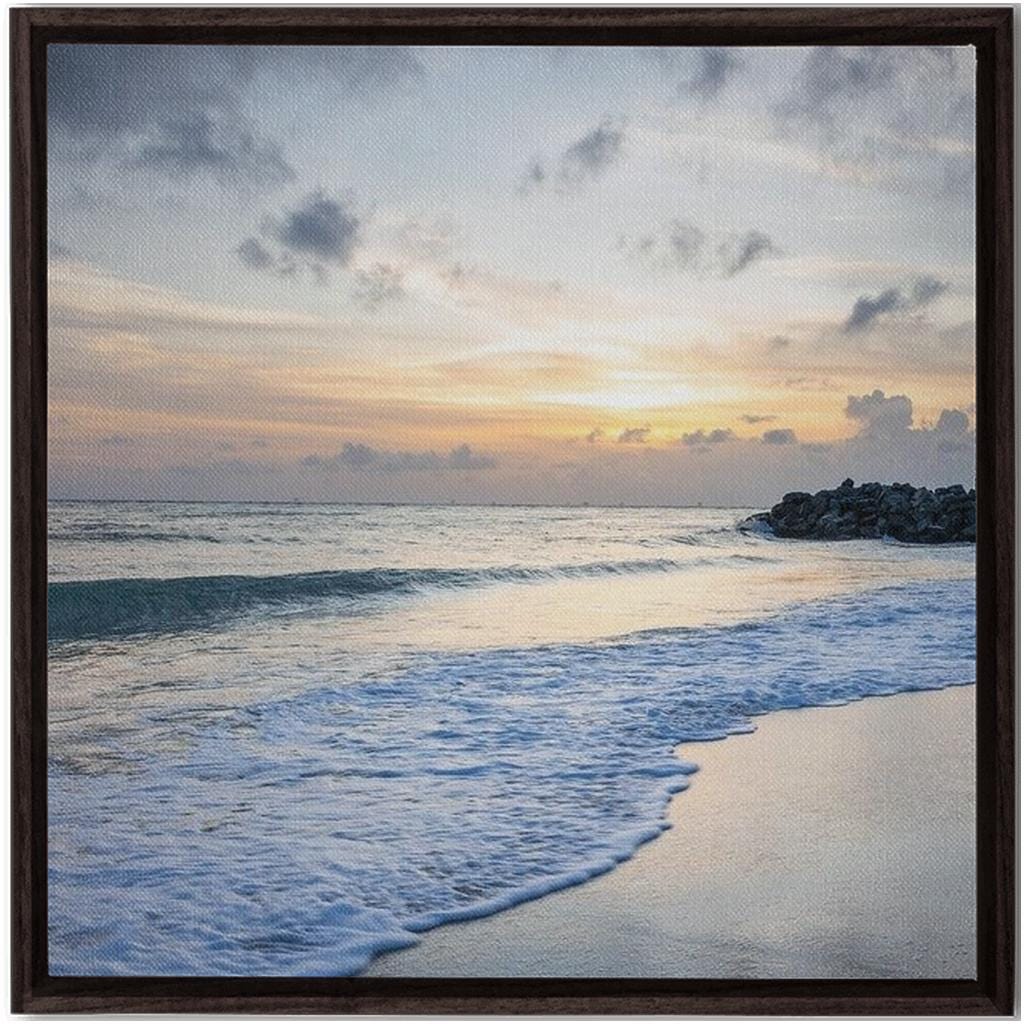 Beach Sunrise Wall Art Framed in Walnut | Coastal Decor, Nautical Print, Ocean Sunset Gift, Bedroom & Living Room Wall Hanging
