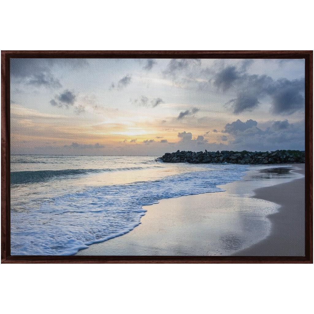 Beach Sunrise Wall Art Framed in Walnut | Coastal Decor, Nautical Print, Ocean Sunset Gift, Bedroom & Living Room Wall Hanging