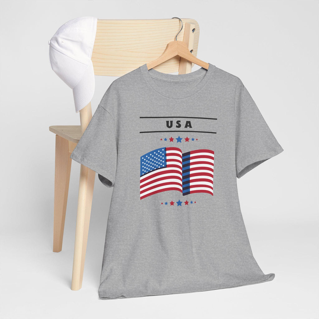 USA Flag Unisex Heavy Cotton Tee | Patriotic Shirt | Independence Day, Memorial Day, Fourth of July, Family Gatherings, Events, 4th of July