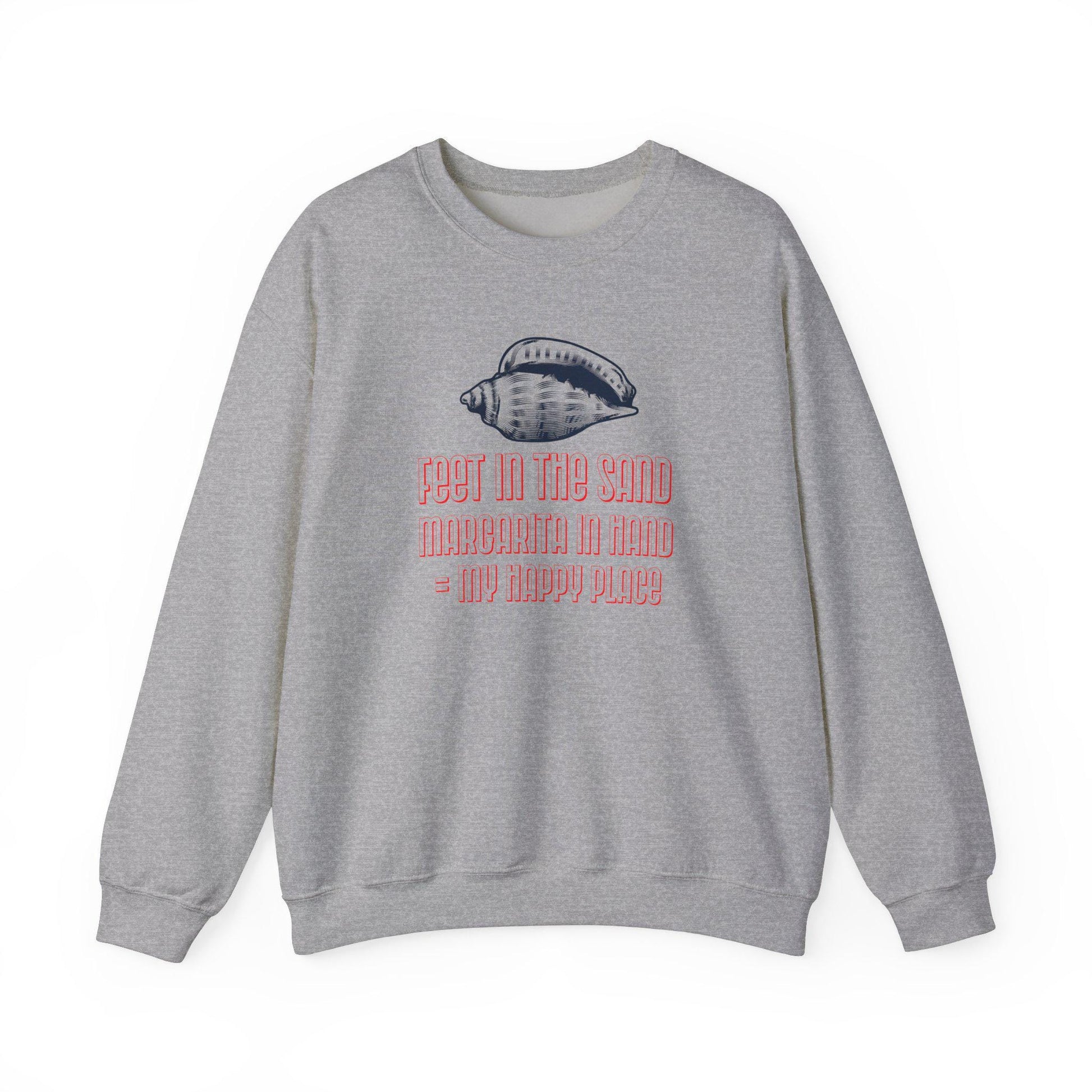 Funny Cruise Sweatshirt - "Feet in the Sand Margarita in Hand = My Happy Place" Unisex Heavy Blend Crewneck Sweater