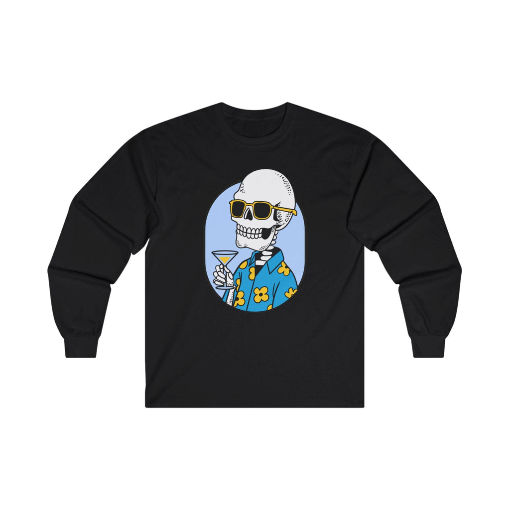 Spooky Skeleton Halloween Unisex Tee, Fun Drinking Crewneck Shirt, Halloween Apparel, Cotton Long Sleeve