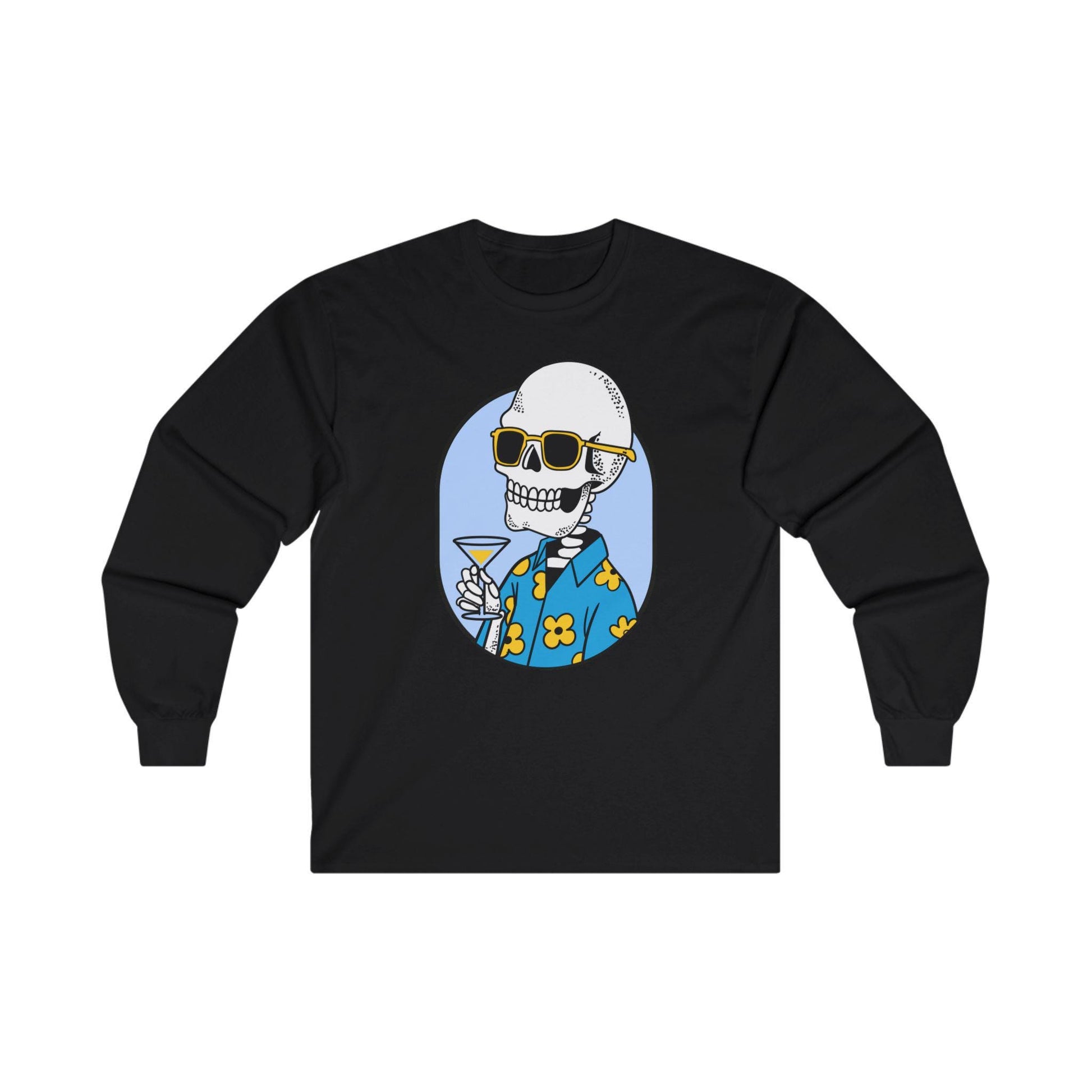 Spooky Skeleton Halloween Unisex Tee, Fun Drinking Crewneck Shirt, Halloween Apparel, Cotton Long Sleeve
