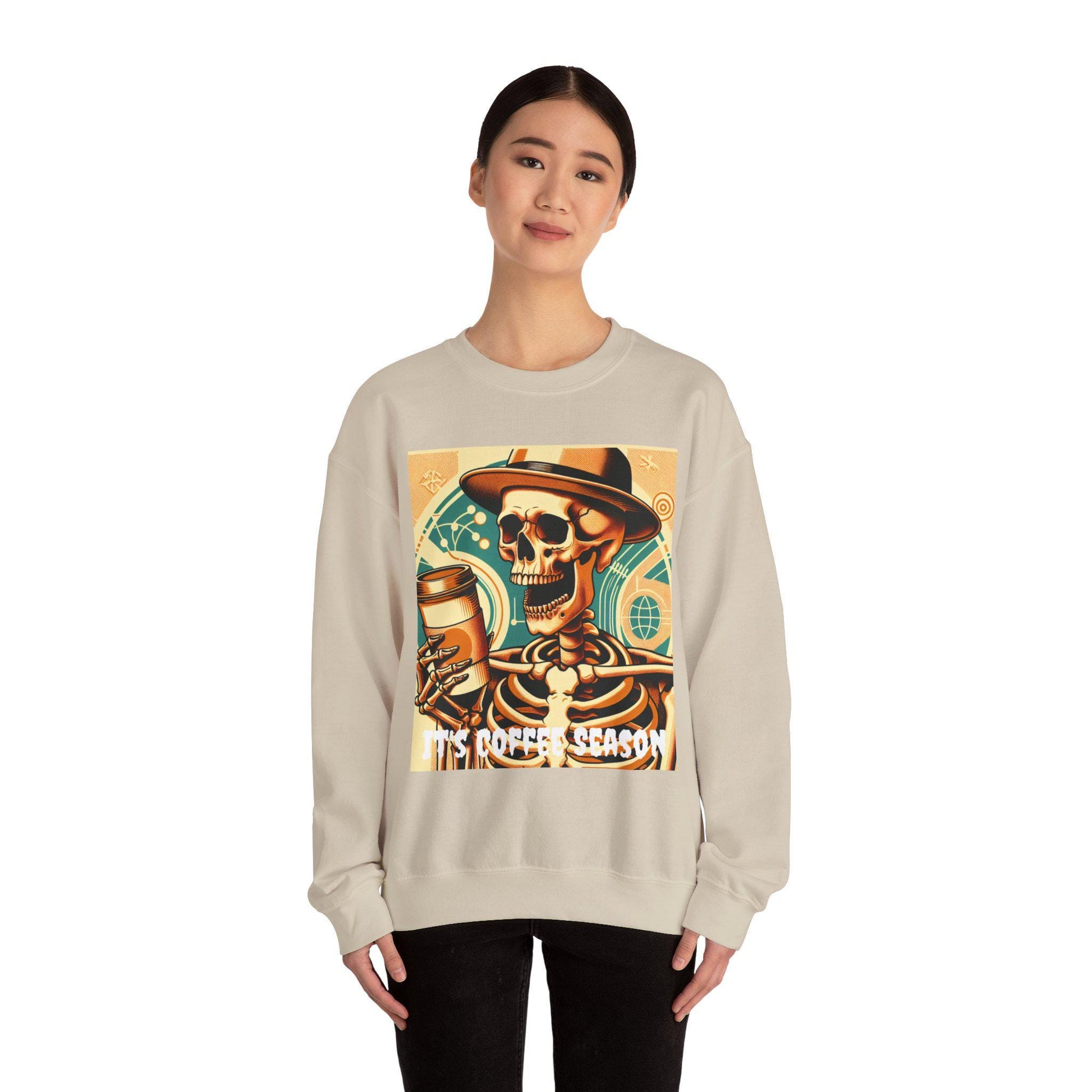 Skeleton Coffee Cup Sweatshirt, Halloween Skull Coffee Lover Pullover, Halloween Coffee Cup Sweatshirt, Spooky Coffee Cup Sweater, Halloween