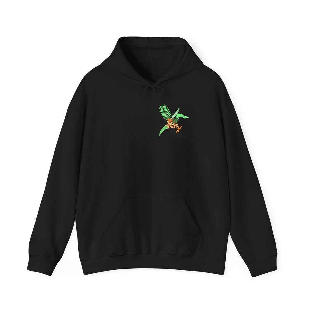 Hummingbird Floral Hoodie — Small Vibrant Hummingbird Chest Design