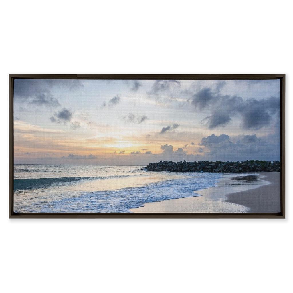 Beach Sunrise Wall Art Framed in Walnut | Coastal Decor, Nautical Print, Ocean Sunset Gift, Bedroom & Living Room Wall Hanging