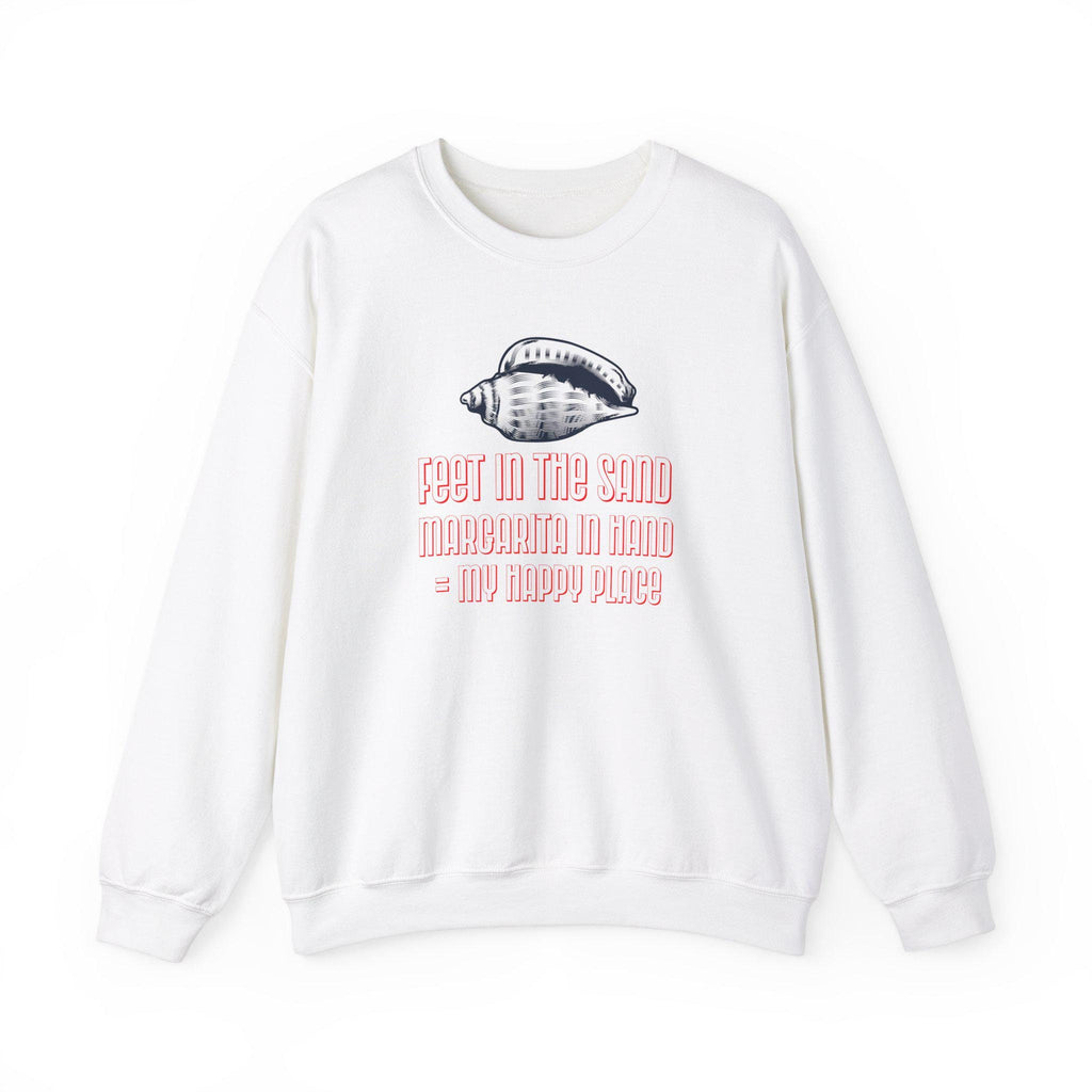 Funny Cruise Sweatshirt - "Feet in the Sand Margarita in Hand = My Happy Place" Unisex Heavy Blend Crewneck Sweater