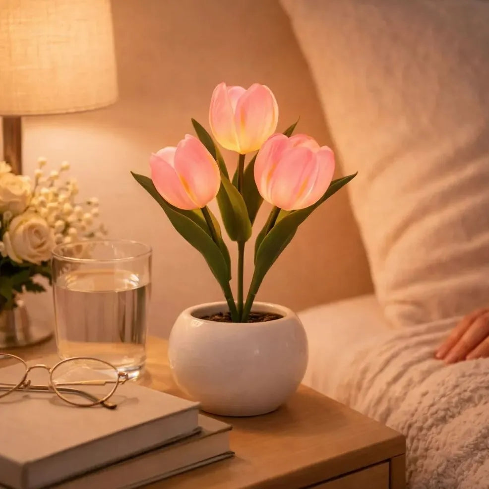 LED Tulip Night Light Dimmable Plug-in Romantic Flower Lamp Artificial Bloom... Gift