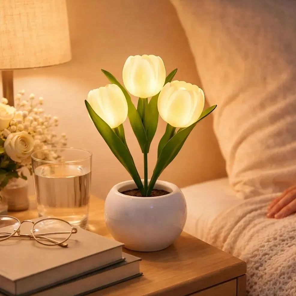 LED Tulip Night Light Dimmable Plug-in Romantic Flower Lamp Artificial Bloom... Gift