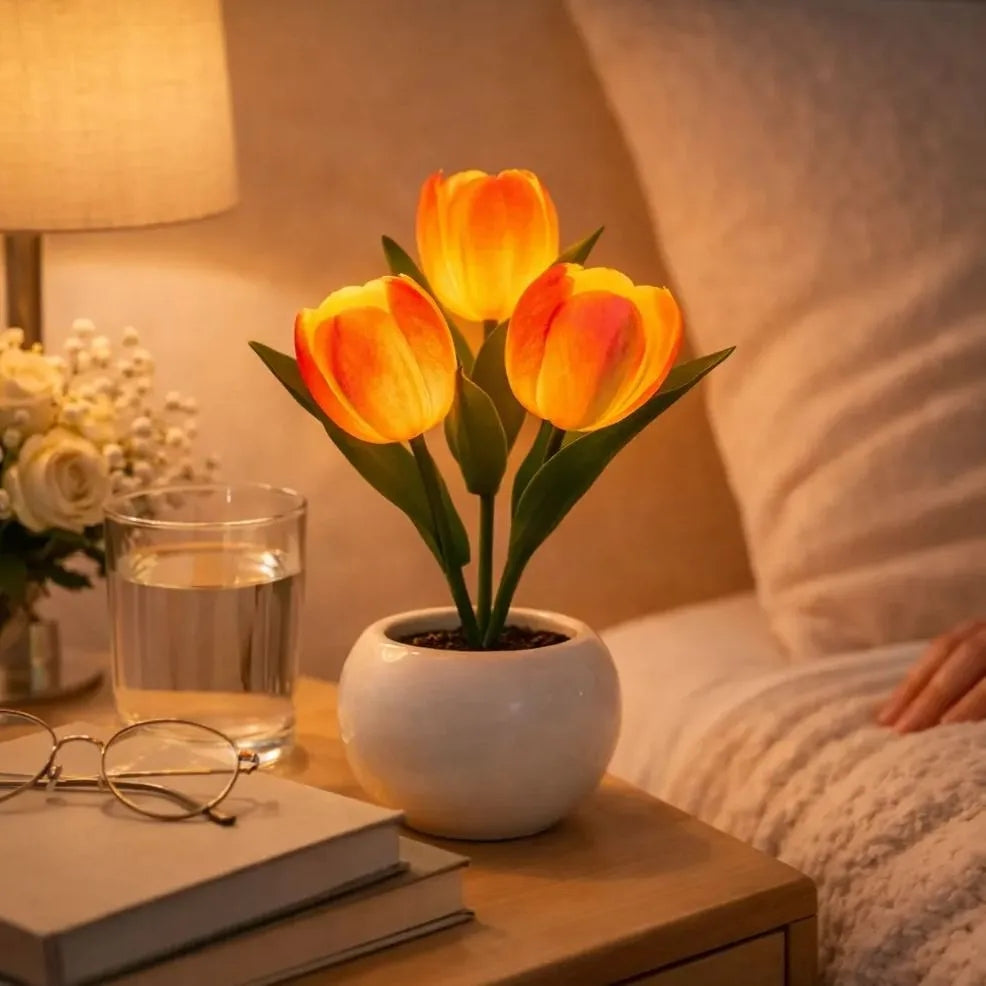 LED Tulip Night Light Dimmable Plug-in Romantic Flower Lamp Artificial Bloom... Gift