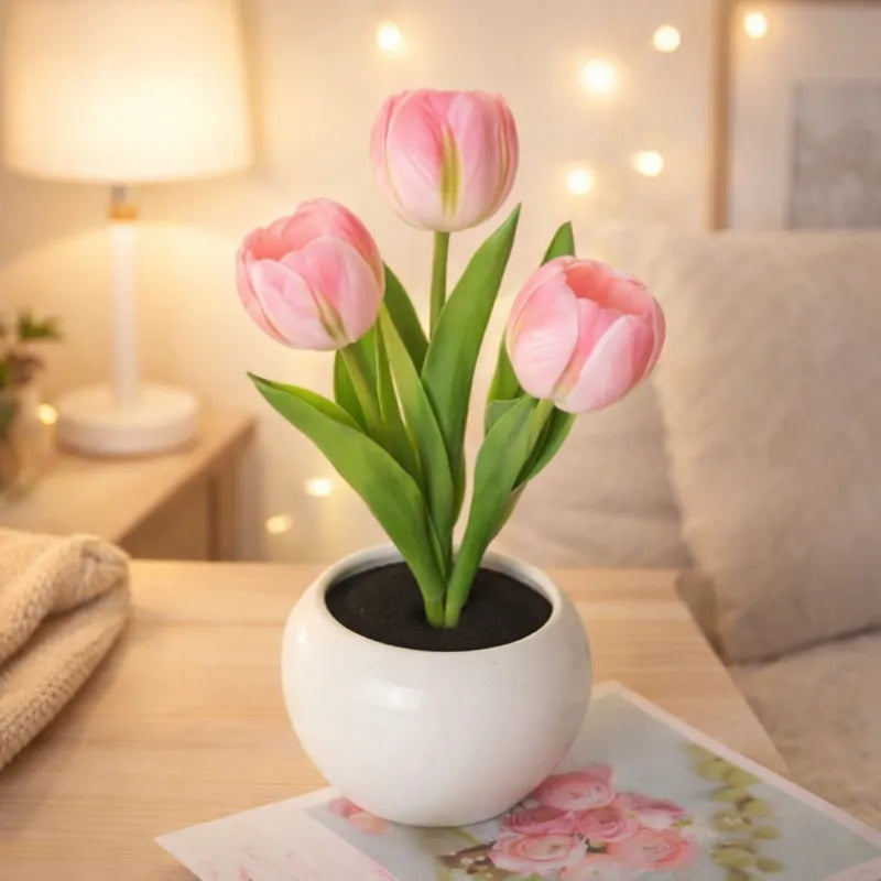 LED Tulip Night Light Dimmable Plug-in Romantic Flower Lamp Artificial Bloom... Gift