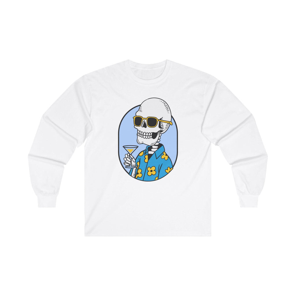 Spooky Skeleton Halloween Unisex Tee, Fun Drinking Crewneck Shirt, Halloween Apparel, Cotton Long Sleeve
