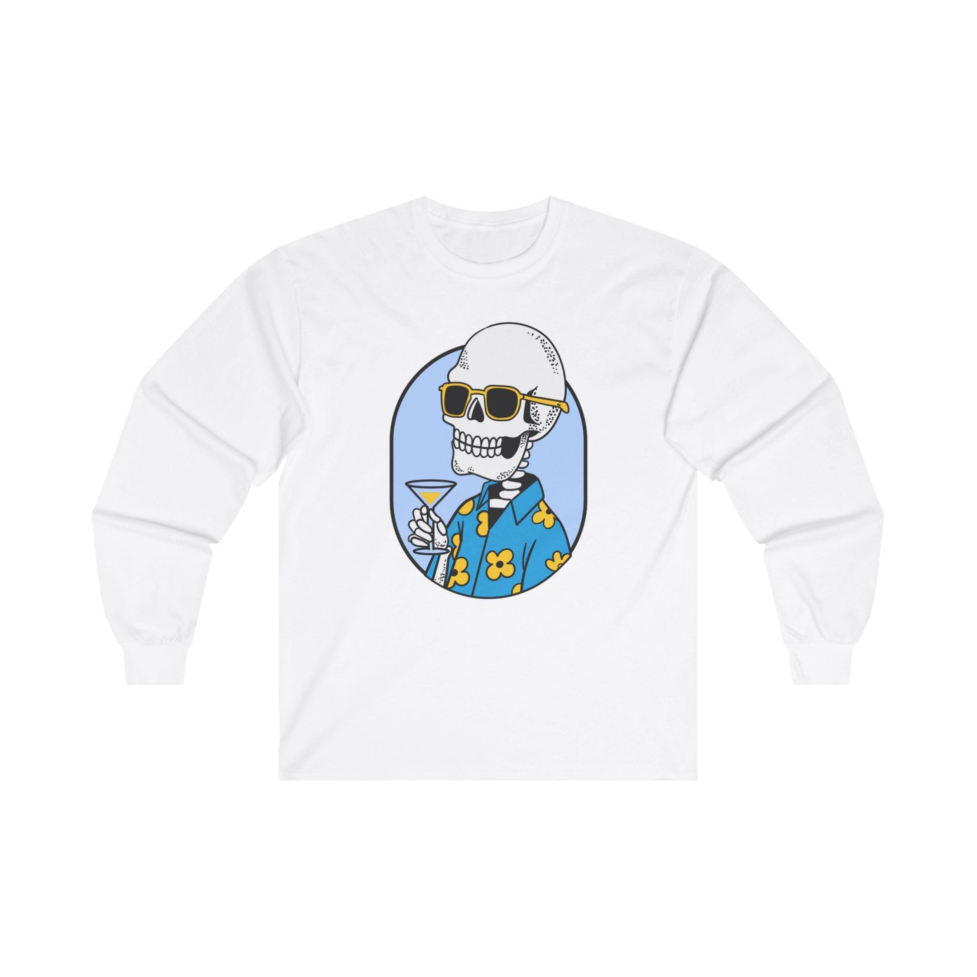 Spooky Skeleton Halloween Unisex Tee, Fun Drinking Crewneck Shirt, Halloween Apparel, Cotton Long Sleeve
