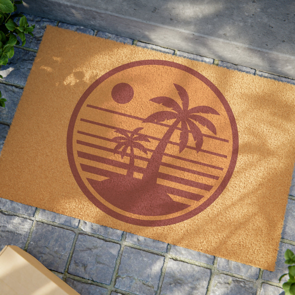 Indoor/Outdoor Doormat with Retro Palm Trees & Sunset Design for you or gift