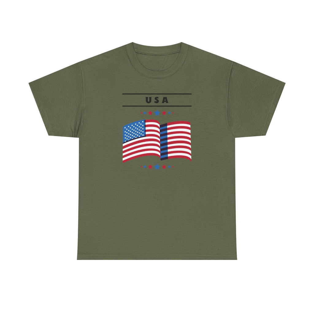 USA Flag Unisex Heavy Cotton Tee | Patriotic Shirt | Independence Day, Memorial Day, Fourth of July, Family Gatherings, Events, 4th of July