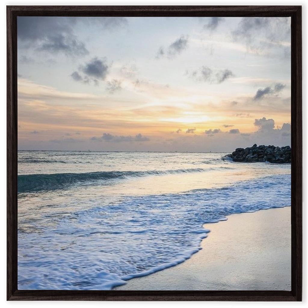 Beach Sunrise Wall Art Framed in Walnut | Coastal Decor, Nautical Print, Ocean Sunset Gift, Bedroom & Living Room Wall Hanging