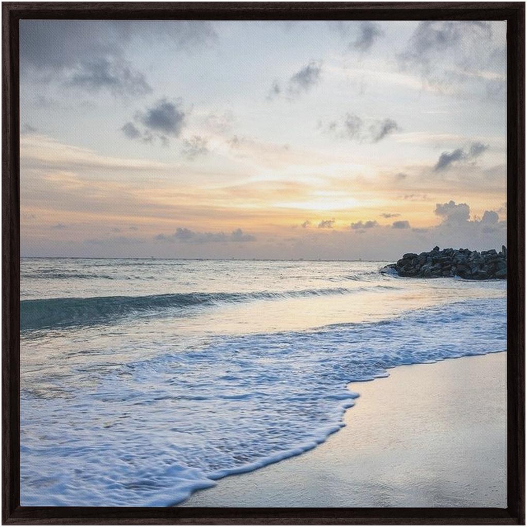Beach Sunrise Wall Art Framed in Walnut | Coastal Decor, Nautical Print, Ocean Sunset Gift, Bedroom & Living Room Wall Hanging