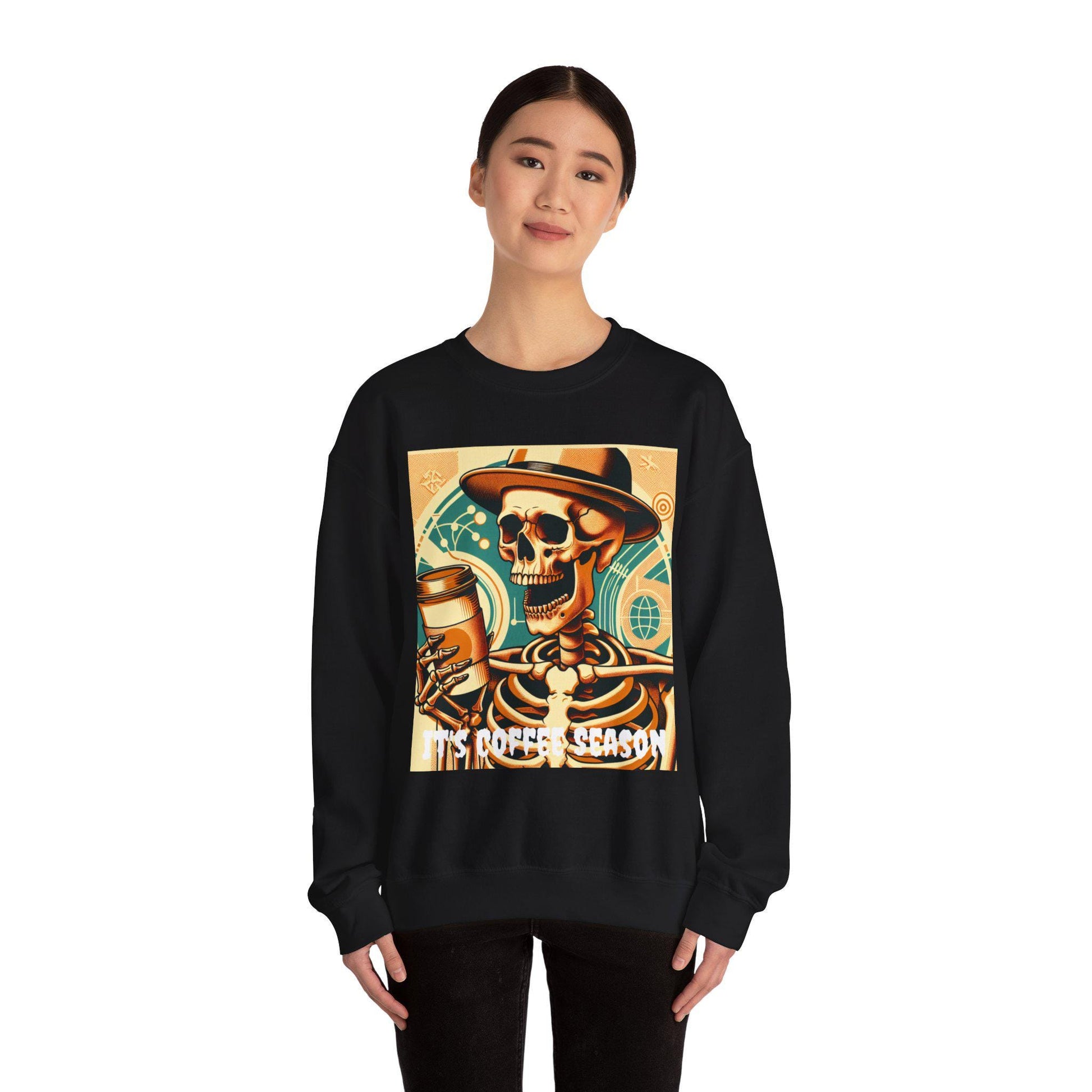 Skeleton Coffee Cup Sweatshirt, Halloween Skull Coffee Lover Pullover, Halloween Coffee Cup Sweatshirt, Spooky Coffee Cup Sweater, Halloween