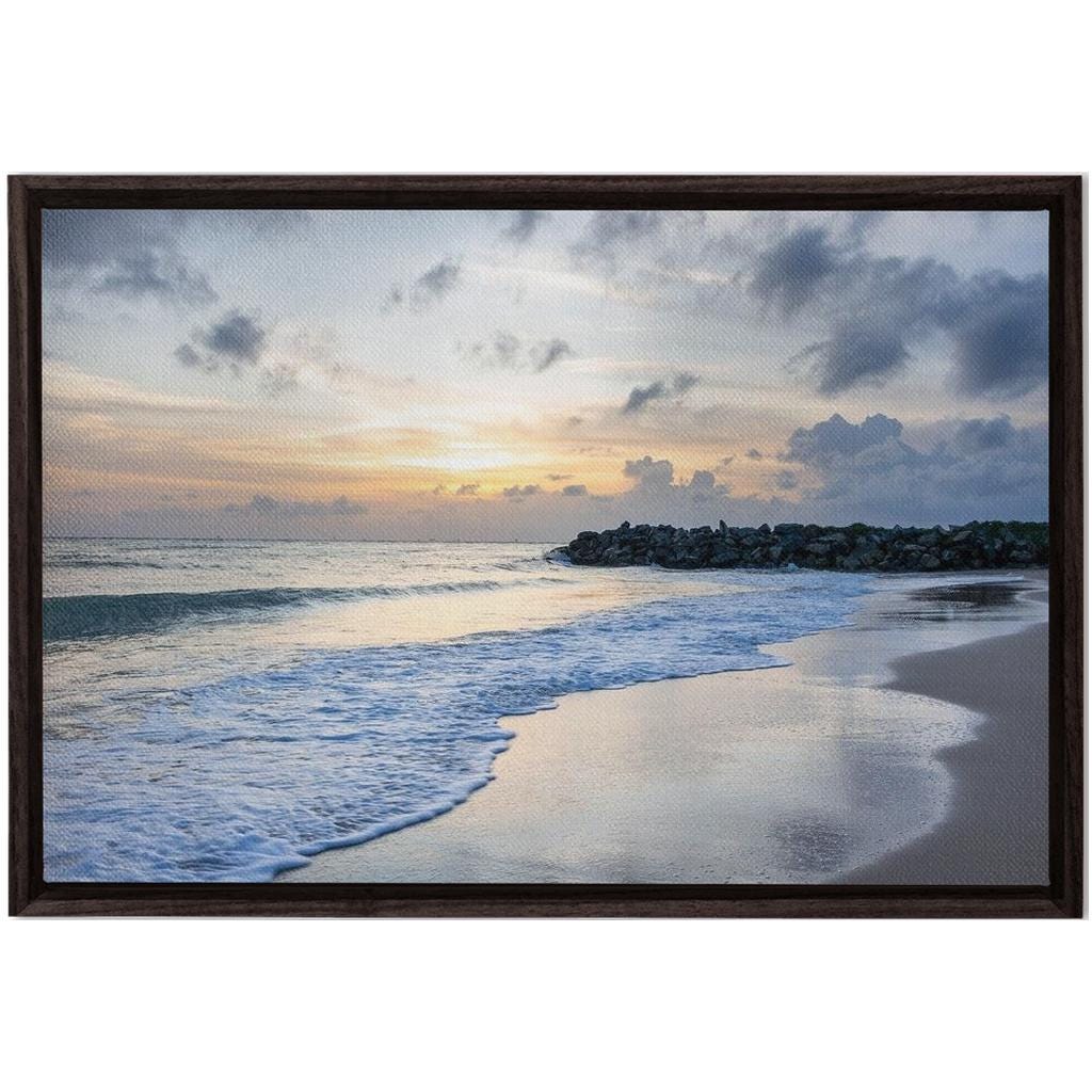 Beach Sunrise Wall Art Framed in Walnut | Coastal Decor, Nautical Print, Ocean Sunset Gift, Bedroom & Living Room Wall Hanging