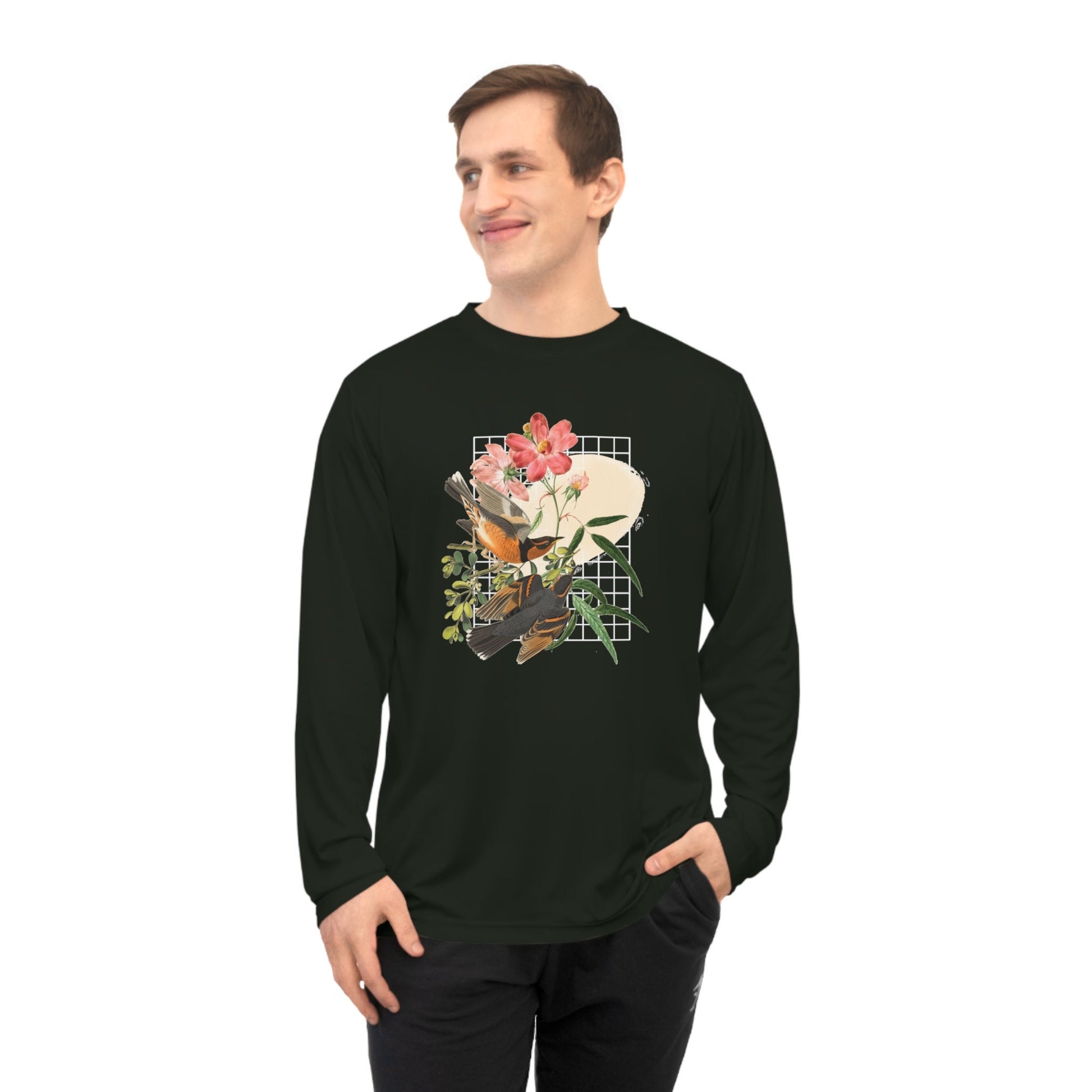 Summer Shirt "Birds and Flowers" Unisex Performance Long Sleeve Shirt