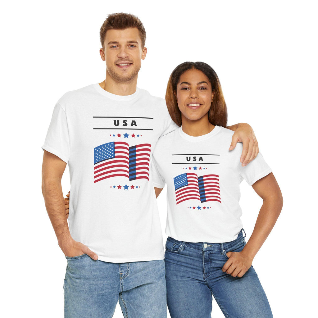 USA Flag Unisex Heavy Cotton Tee | Patriotic Shirt | Independence Day, Memorial Day, Fourth of July, Family Gatherings, Events, 4th of July