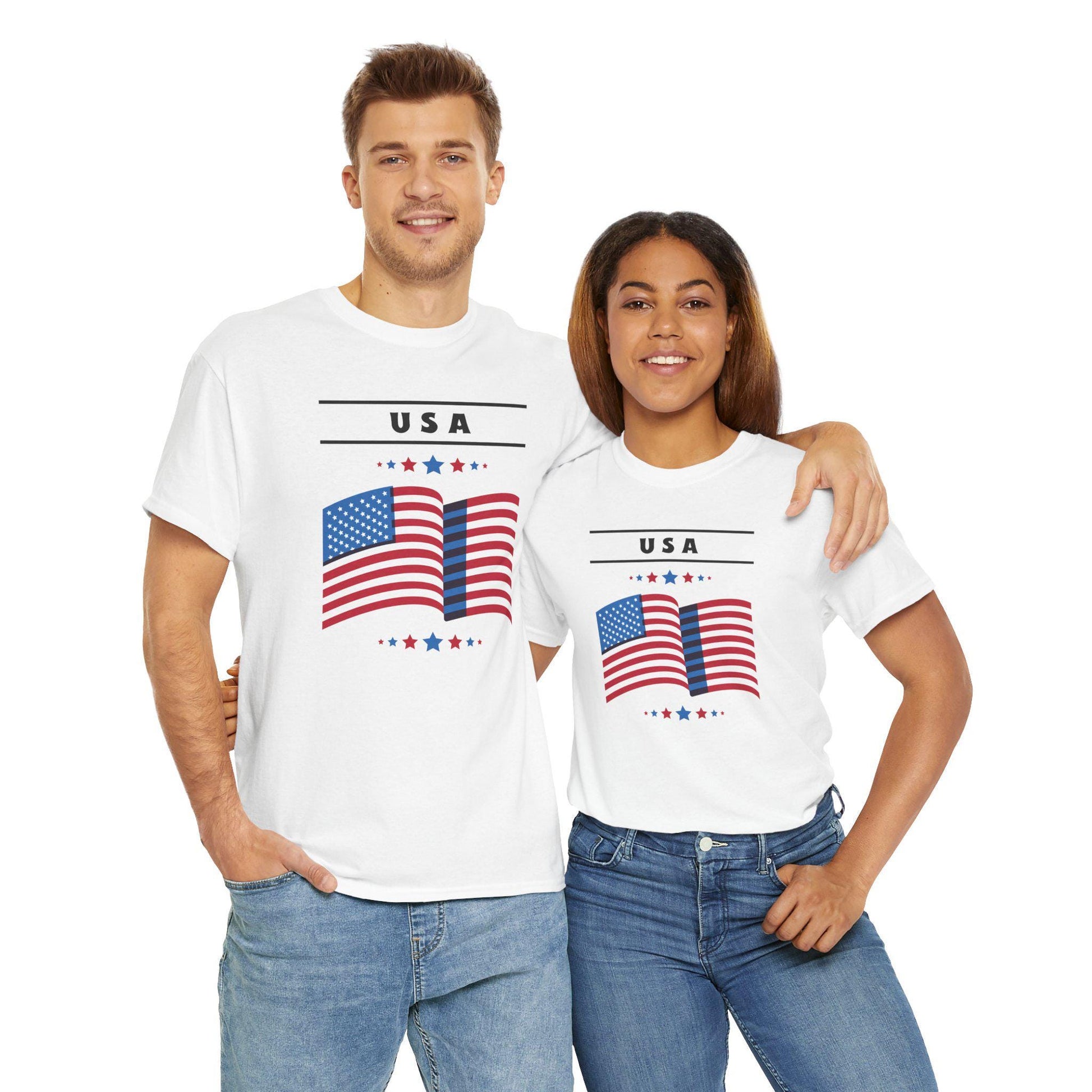 USA Flag Unisex Heavy Cotton Tee | Patriotic Shirt | Independence Day, Memorial Day, Fourth of July, Family Gatherings, Events, 4th of July