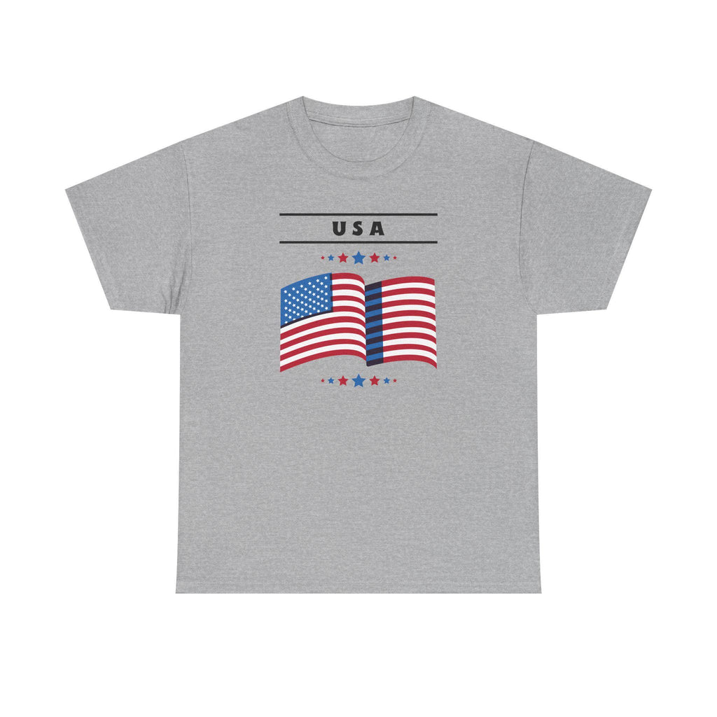 USA Flag Unisex Heavy Cotton Tee | Patriotic Shirt | Independence Day, Memorial Day, Fourth of July, Family Gatherings, Events, 4th of July
