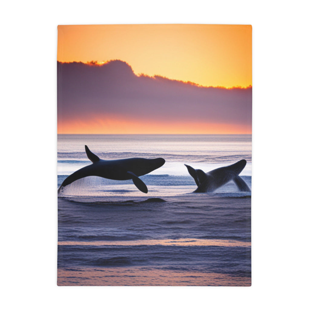 Whales at sunrise Plush Fleece Blanket perfect gift for every beach/ocean and nature lover
