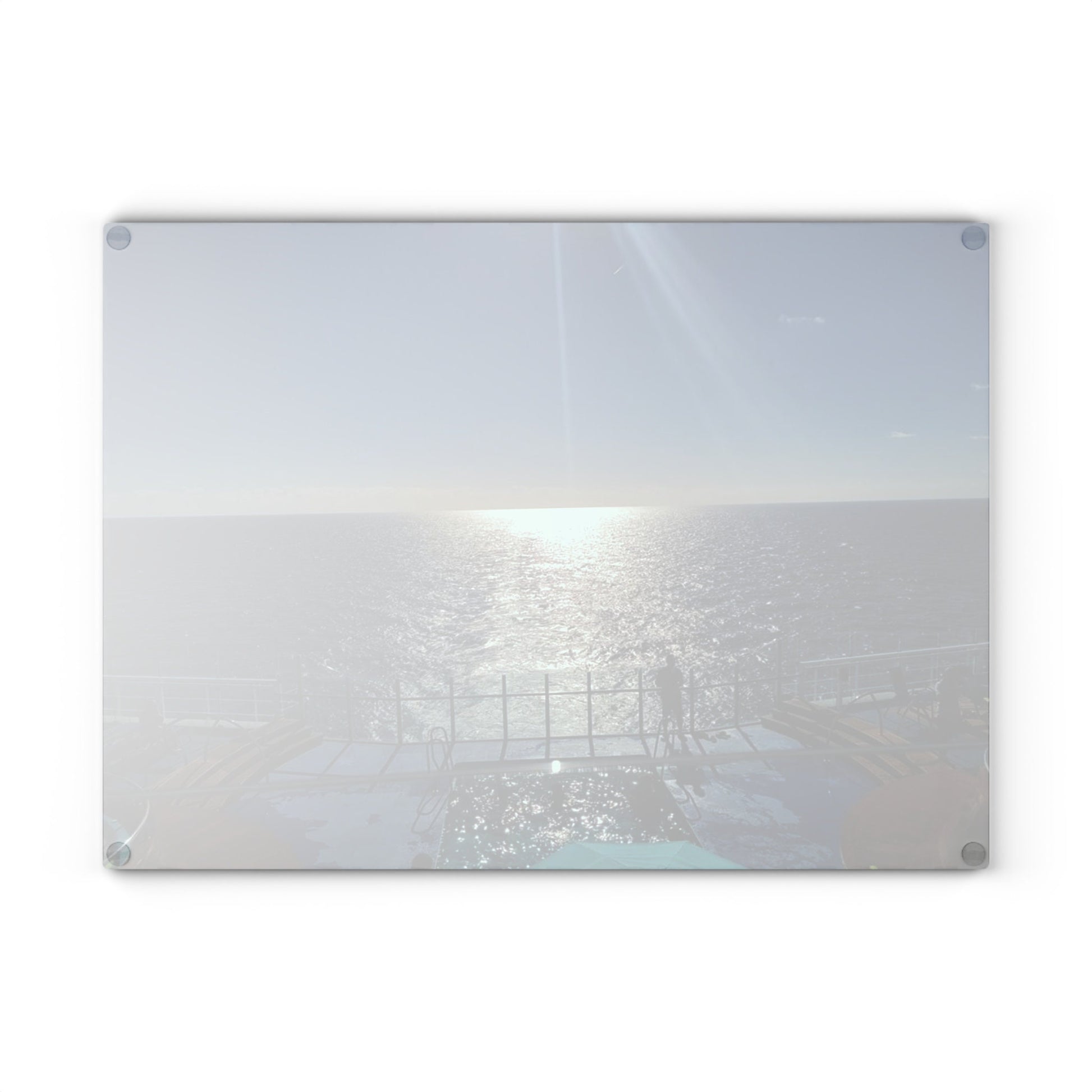 Glass cutting board with Ocean view from the back of a cruise ship