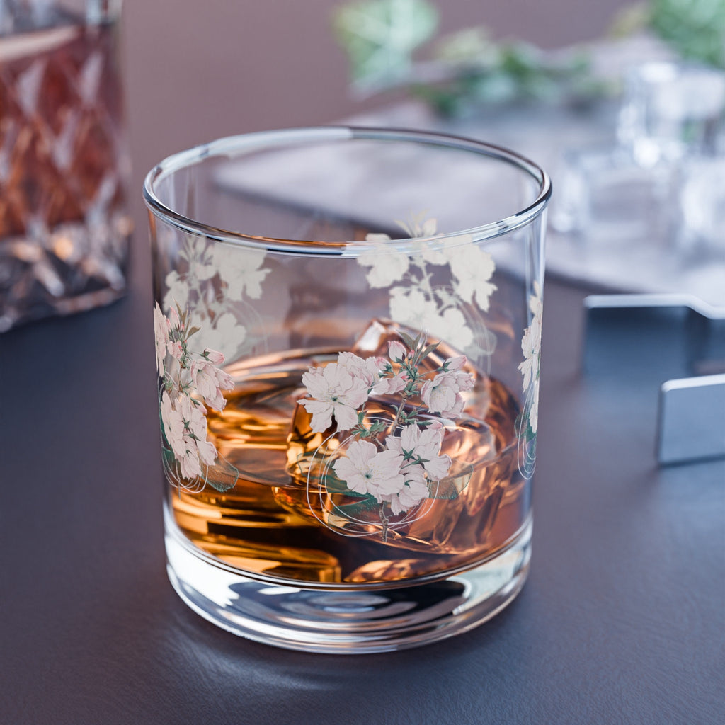 Drink Glass " Blooming Flowers" Rocks Glass, 10oz