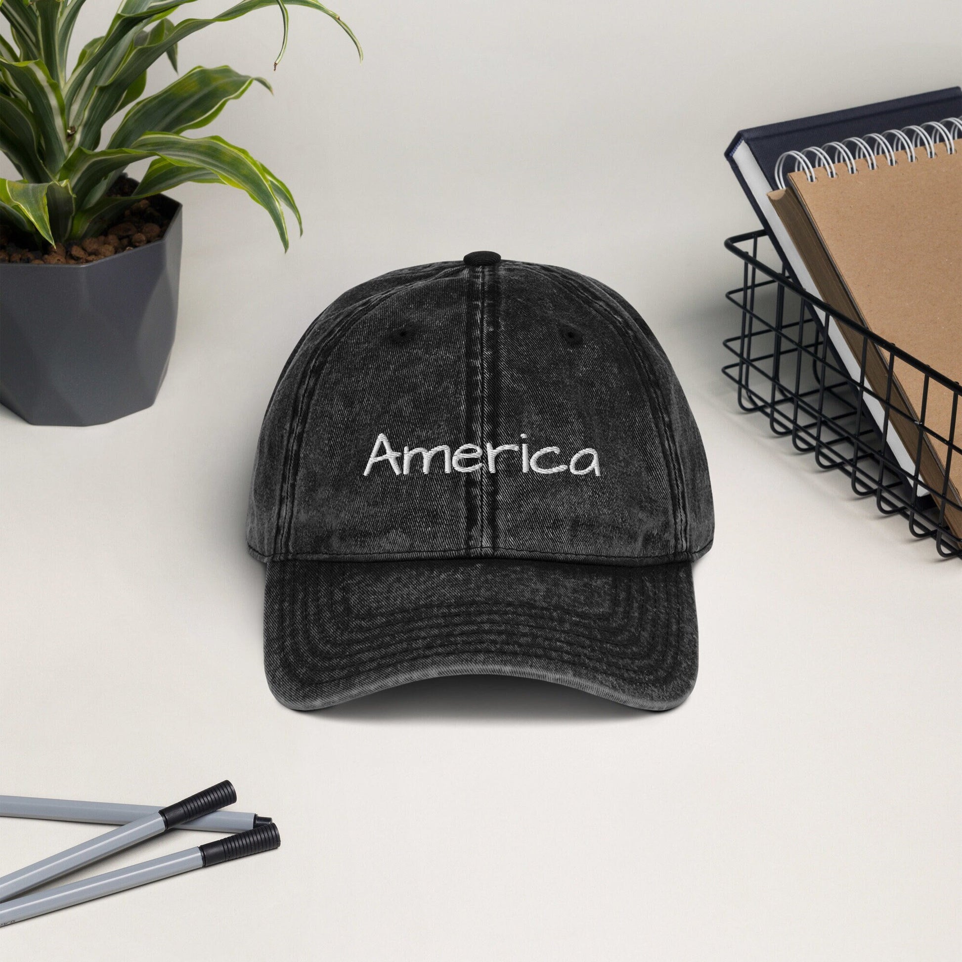 Embroidered cotton twill cap America Vintage Cotton Twill Cap