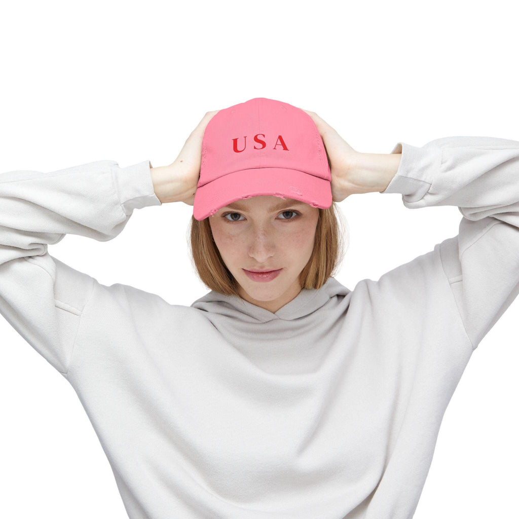 USA Unisex Distressed Cap - Vintage Style Baseball Hat with American Flag Design, Patriotic Headwear for Men and Women, Retro Dad Cap,