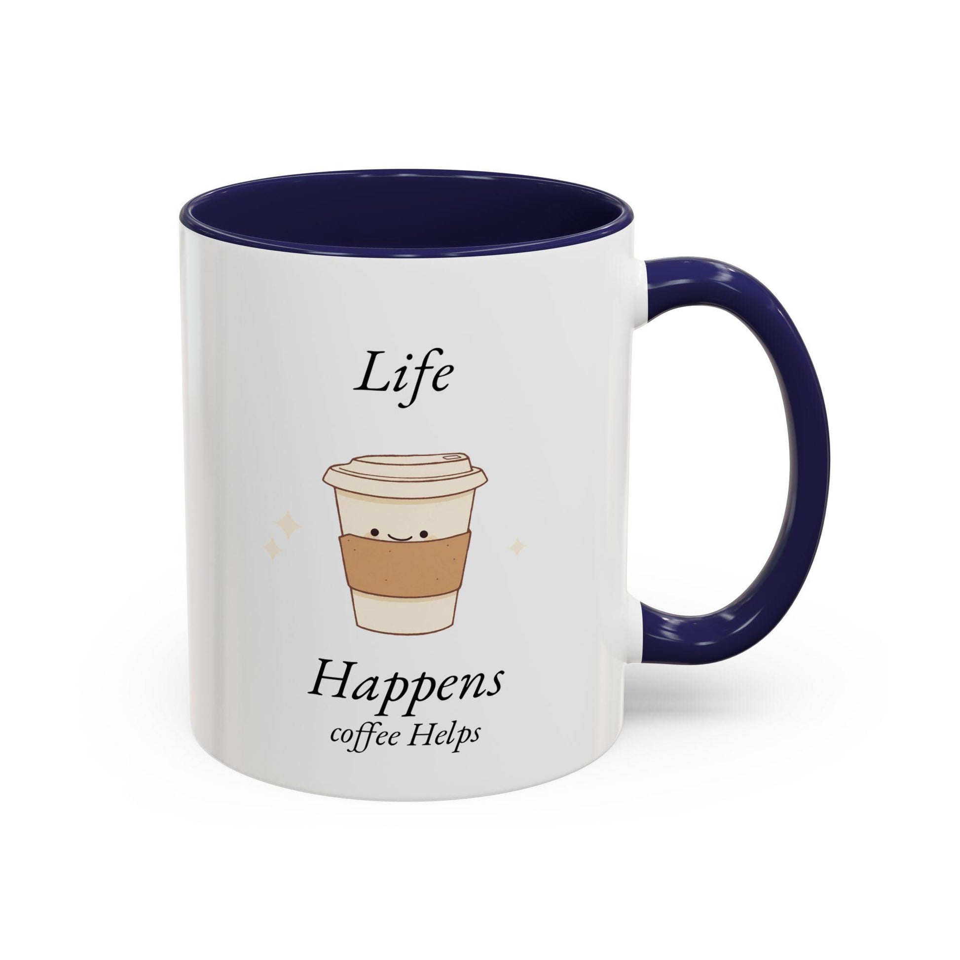 Funny Life Happens Coffee Helps Accent Mug, 11 or 15oz, Gift for Coffee Lovers, Office Mug, Mom Gift, Coworker Gift, Ceramic Mug