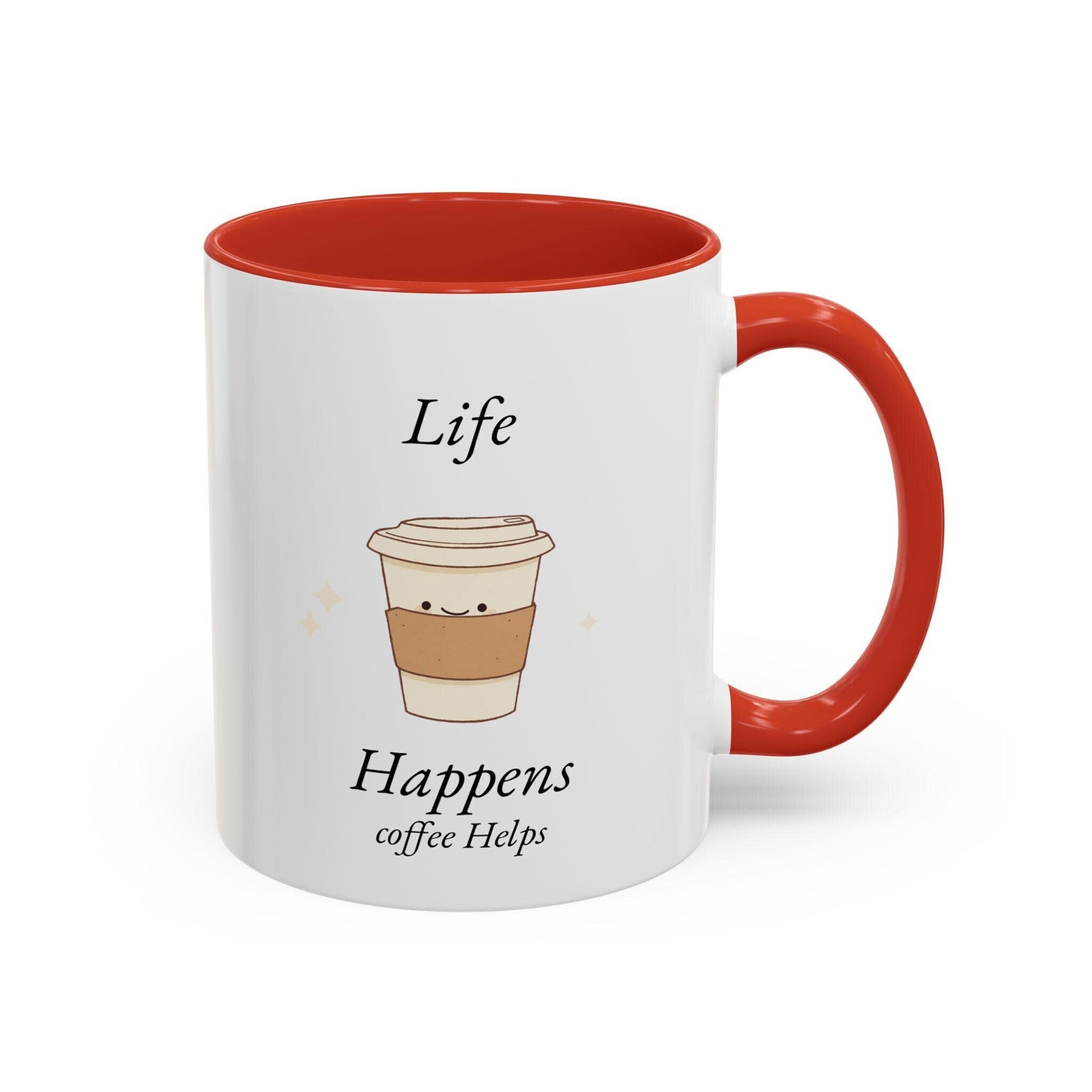 Funny Life Happens Coffee Helps Accent Mug, 11 or 15oz, Gift for Coffee Lovers, Office Mug, Mom Gift, Coworker Gift, Ceramic Mug