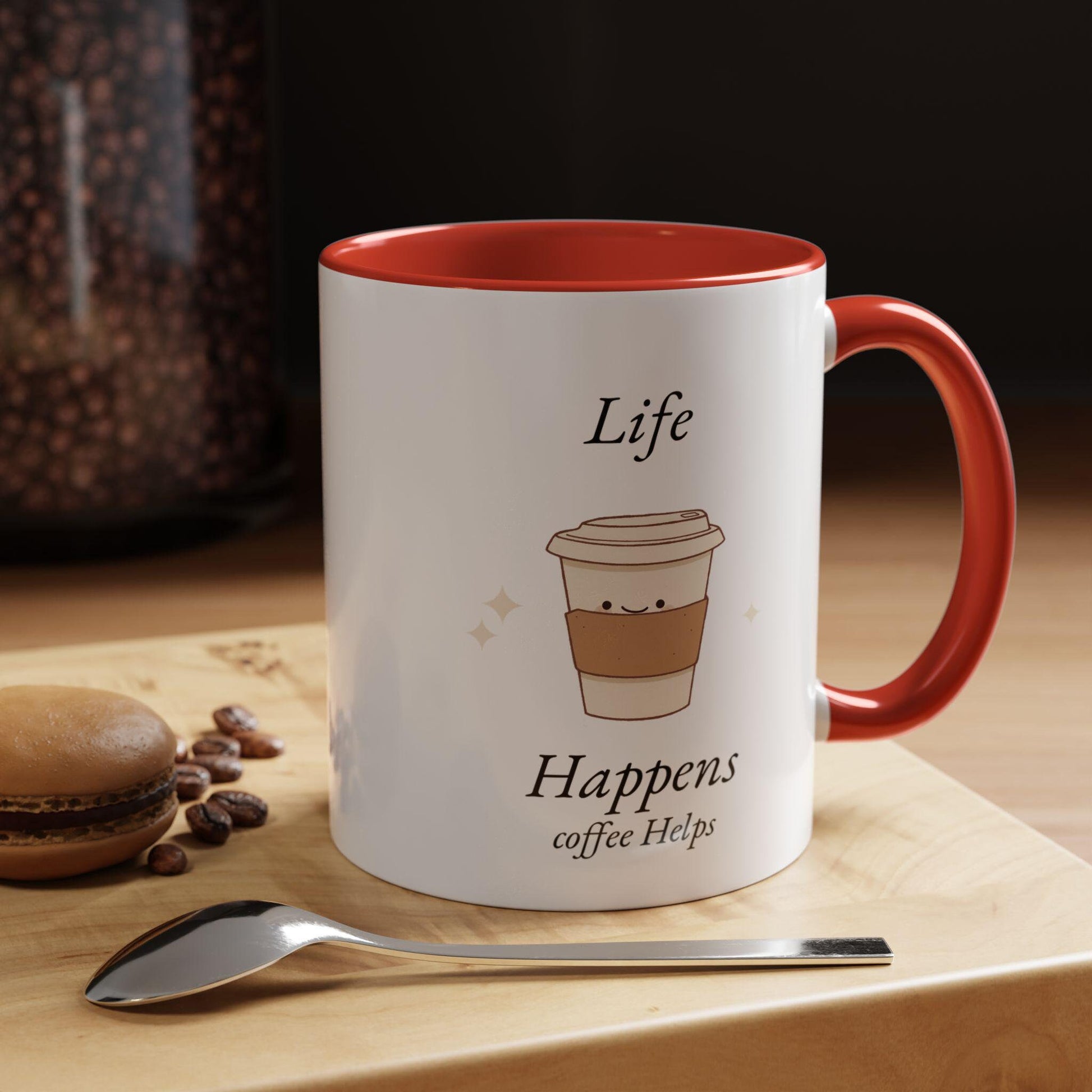 Funny Life Happens Coffee Helps Accent Mug, 11 or 15oz, Gift for Coffee Lovers, Office Mug, Mom Gift, Coworker Gift, Ceramic Mug
