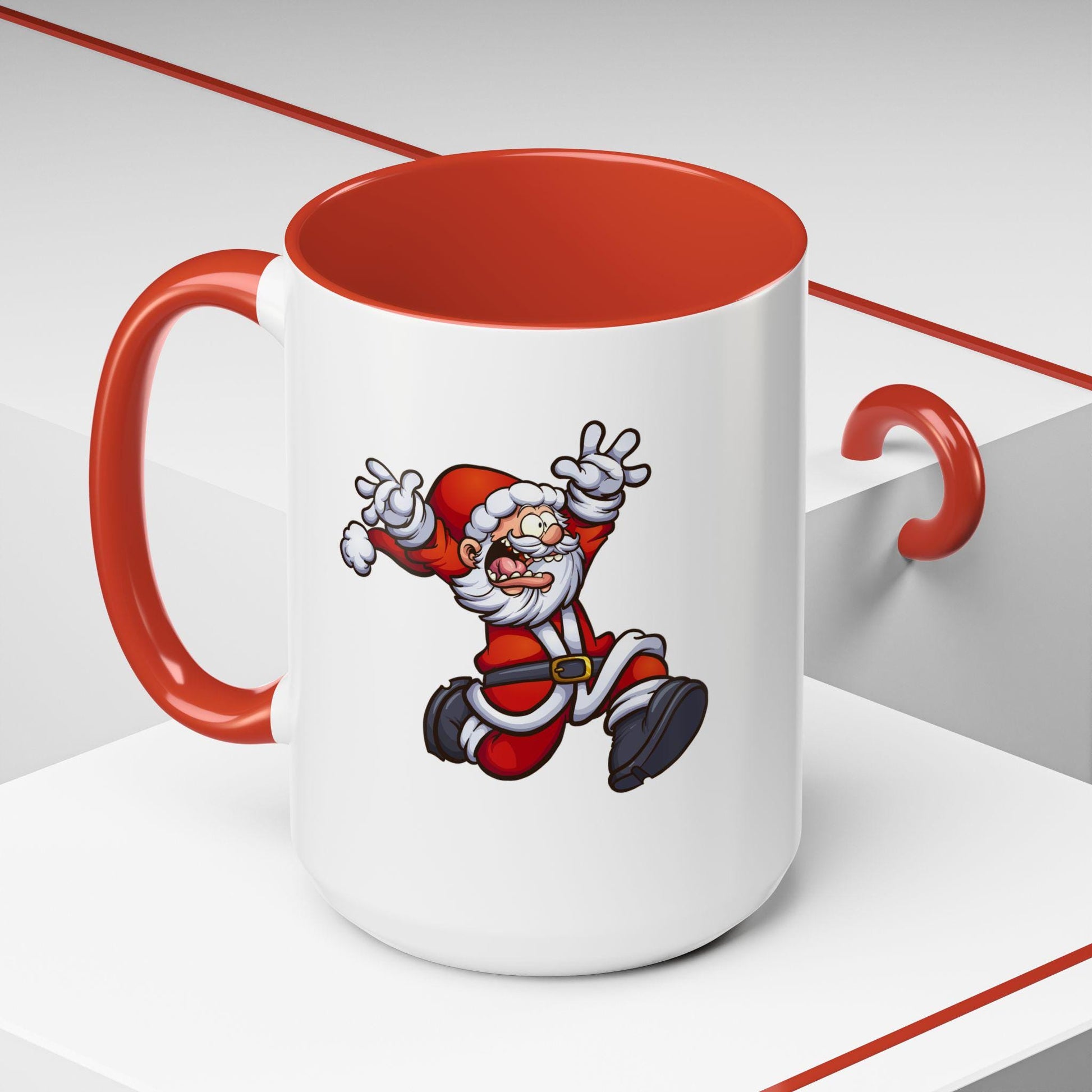 Funny Crazy Santa Running Christmas Accent Coffee Mug (11, 15oz), Festive Holiday Drinkware, Santa Gift Mug, Christmas Coffee Cup, Santa