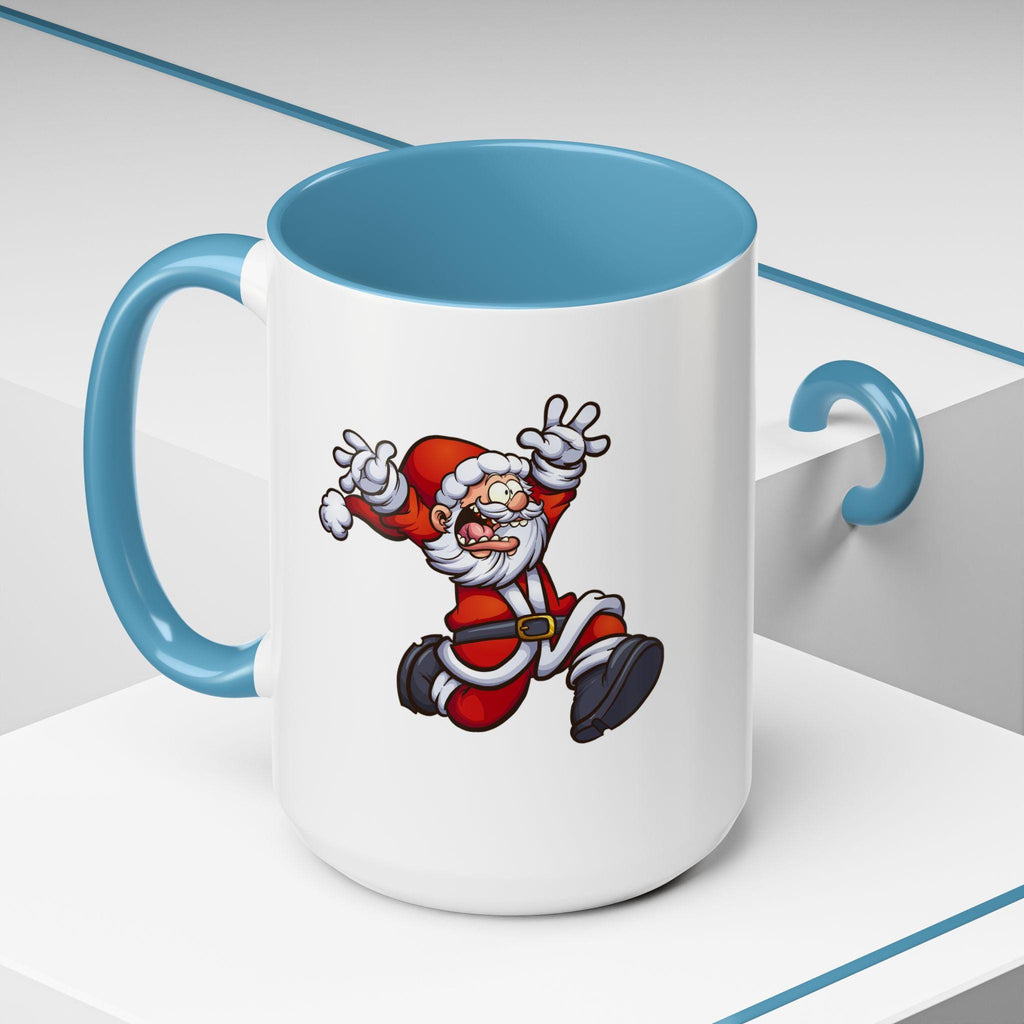 Funny Crazy Santa Running Christmas Accent Coffee Mug (11, 15oz), Festive Holiday Drinkware, Santa Gift Mug, Christmas Coffee Cup, Santa